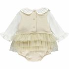 Baby Girls Gold & Ivory Ruffle Romper, 1, hi-res