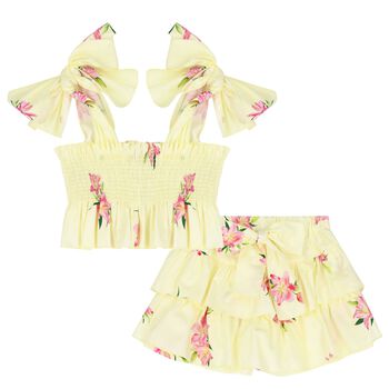 Girls Yellow Floral Skort Set