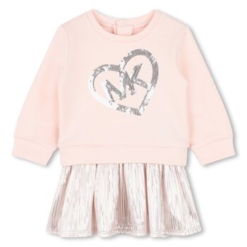 Younger Girls Pink & Silver Logo Dress
