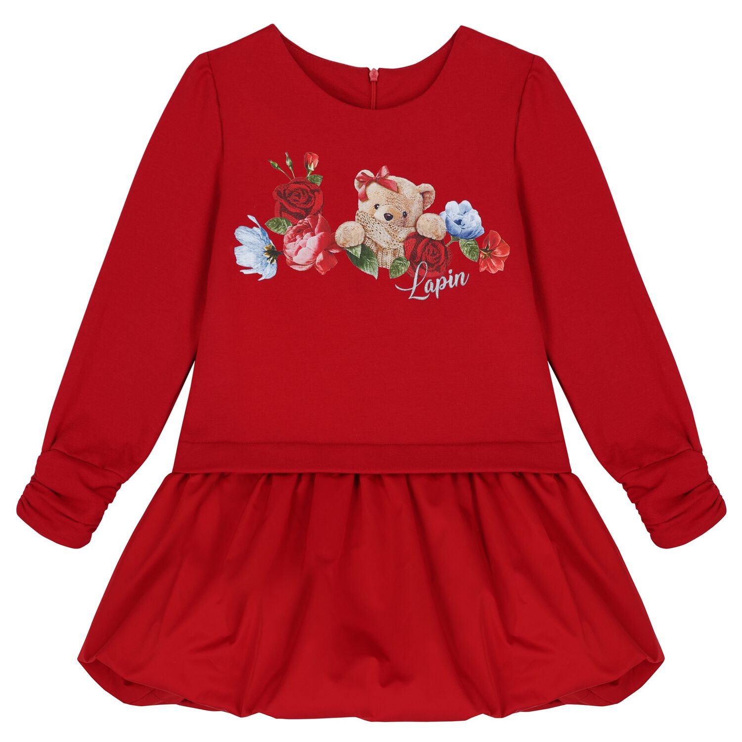 Girls Red Teddy Bear Dress, 1, hi-res image number null