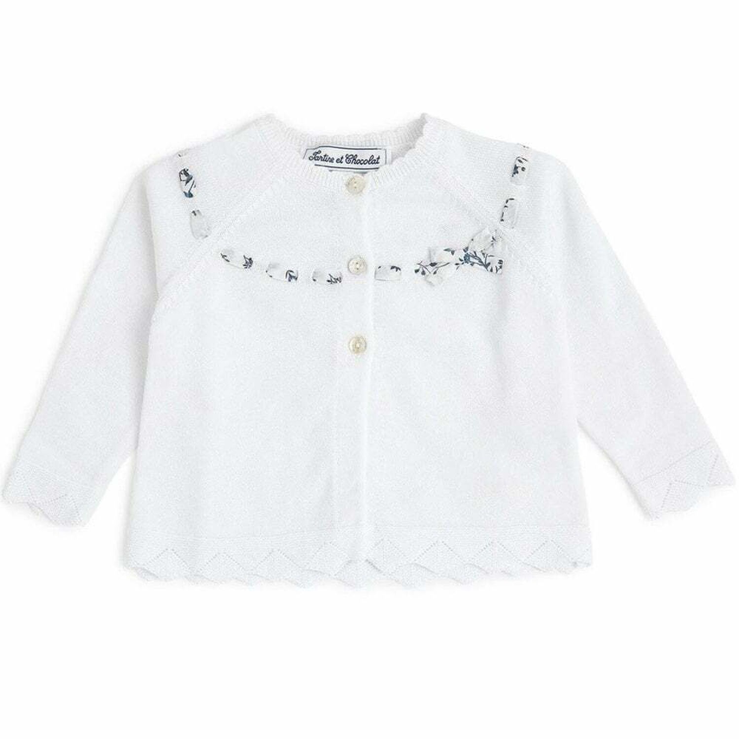 Girls White Cotton Caardigan, 1, hi-res