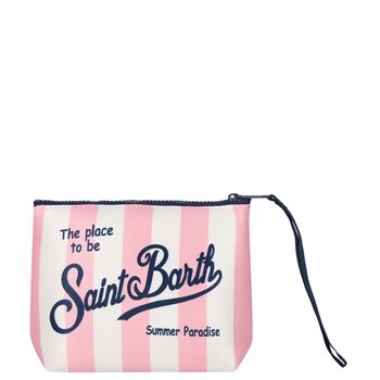 Girls White & Pink Striped Logo Pouch