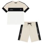 Boys Beige Shorts Set, 1, hi-res