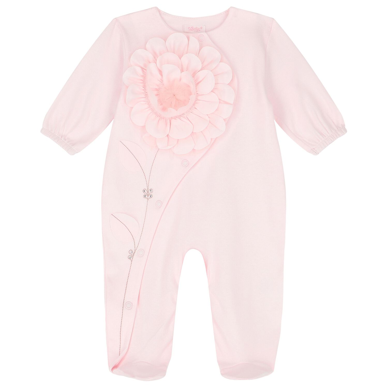 Baby Girls Pink Flower Babygrow, 1, hi-res