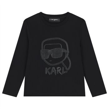 Boys Black Ikonik Karl Long Sleeve Top