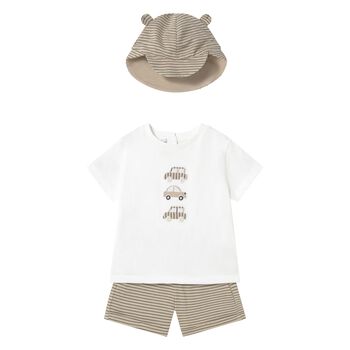 Younger Boys White & Beige Shorts Set