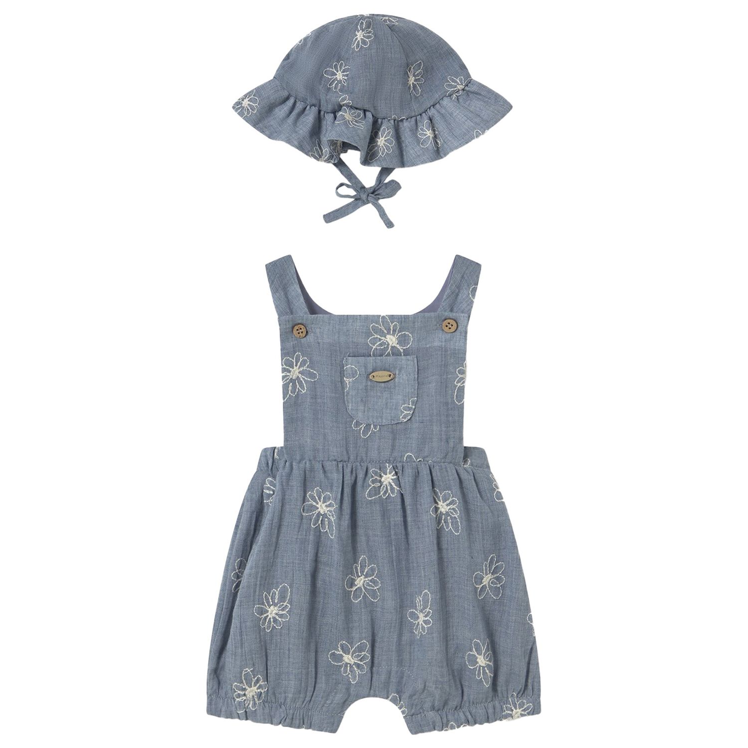 Baby Girls Blue Flower Dungaree Set, 1, hi-res