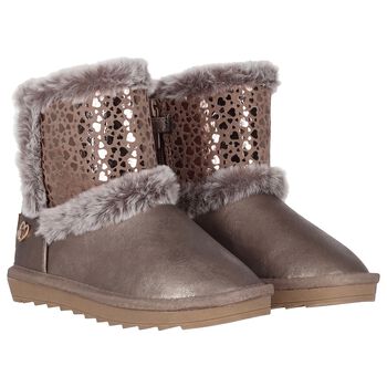 Girls Bronze Faux Leather Boots