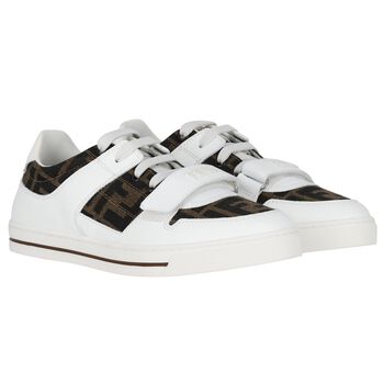 White FF Leather Trainers