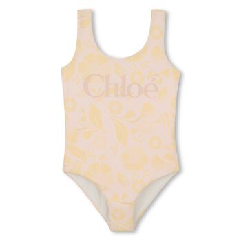 Girls Pink & Yellow Floral Swimsuit