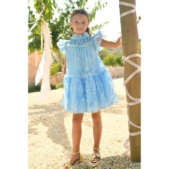 Girls Blue Embellished Tulle Dress