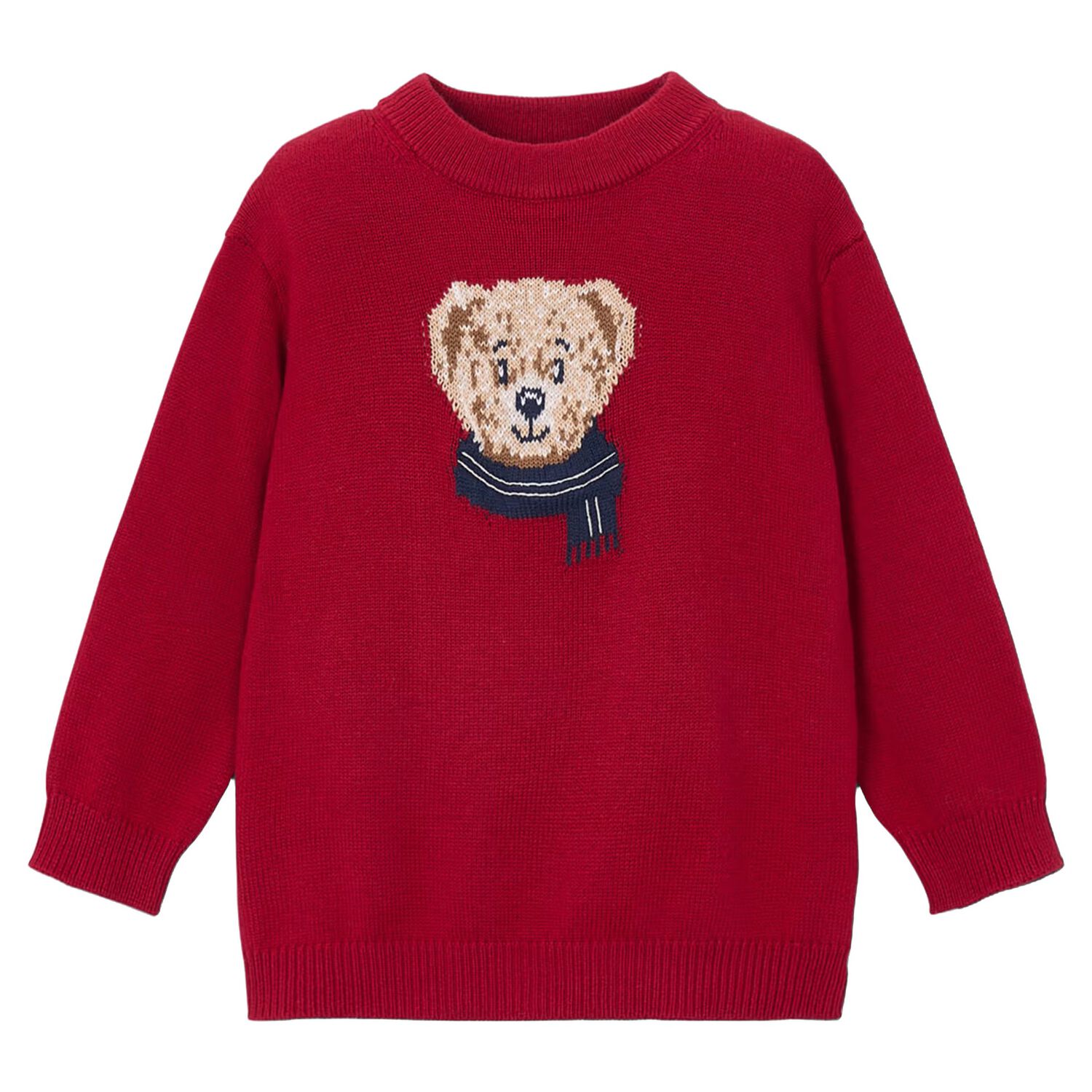 Boys Red Teddy Bear Knitted Jumper, 2, hi-res