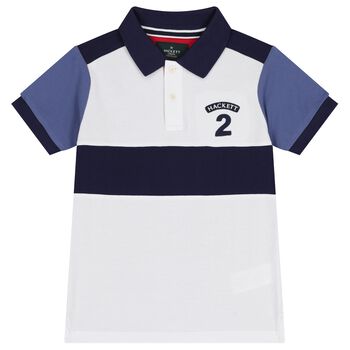Boys White & Navy Blue Logo Polo Shirt