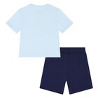 Younger Boys Blue Logo Shorts Set, 1, hi-res