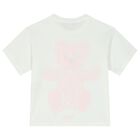 Girls Ivory & Pink Teddy Logo T-Shirt, 1, hi-res