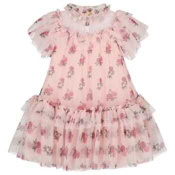 Girls Pink Floral Tulle Dress