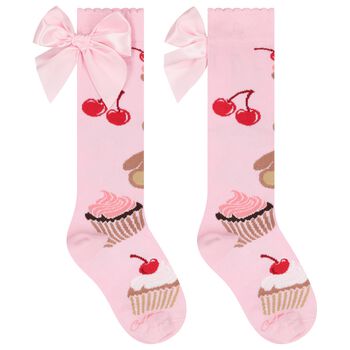 Girls Pink Satin Bow Socks