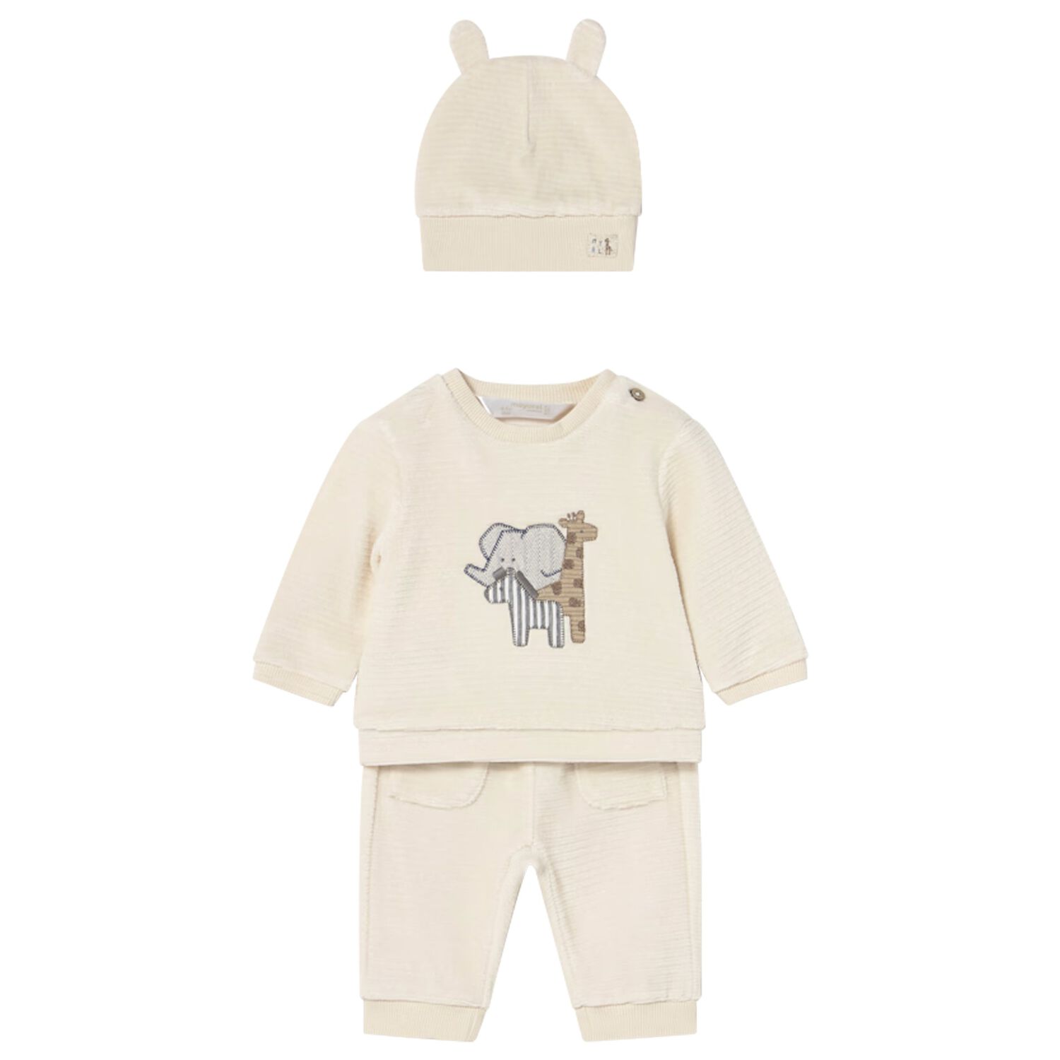 Baby Boys Beige Animals Tracksuit Set, 1, hi-res