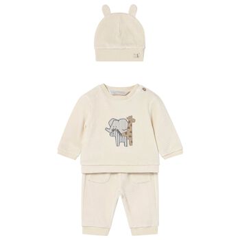 Baby Boys Beige Animals Tracksuit Set