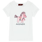 Girls White & Pink Horse Pyjamas, 2, hi-res