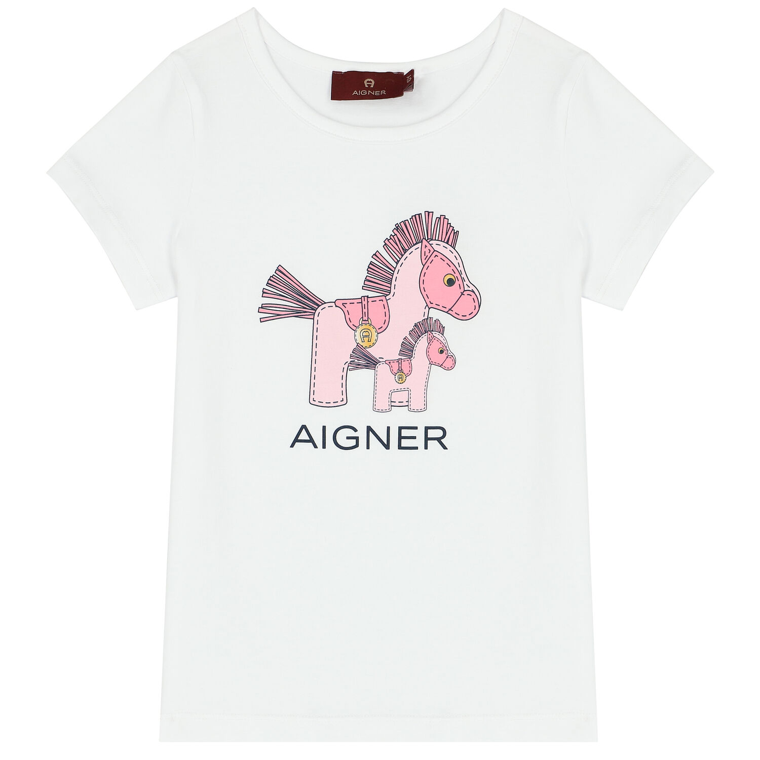 Girls White & Pink Horse Pyjamas, 2, hi-res