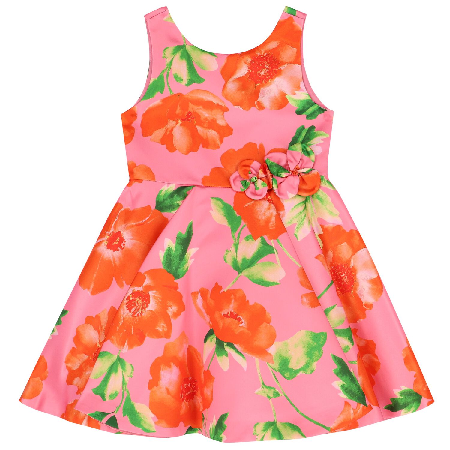 Girls Pink & Orange Floral Dress, 1, hi-res