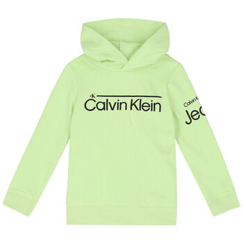 Boys Green Logo Hooded Top