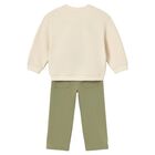 Younger Boys Beige & Green Tracksuit, 1, hi-res