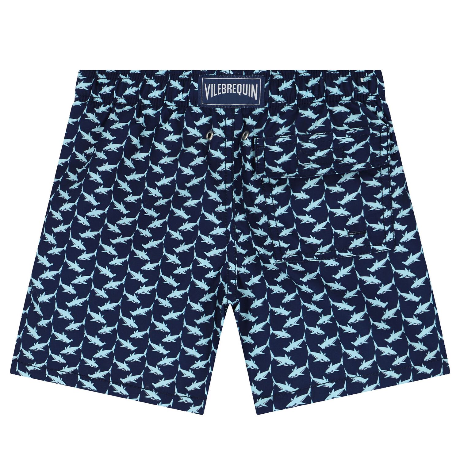 Boys Navy Blue Sharks Swim Shorts, 1, hi-res image number null