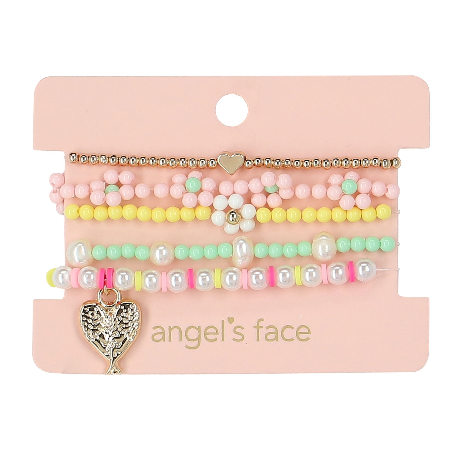 Girls Pink Beaded Bracelets (5 Pack), 1, hi-res