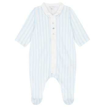 Baby Boys White & Blue Striped Babygrow