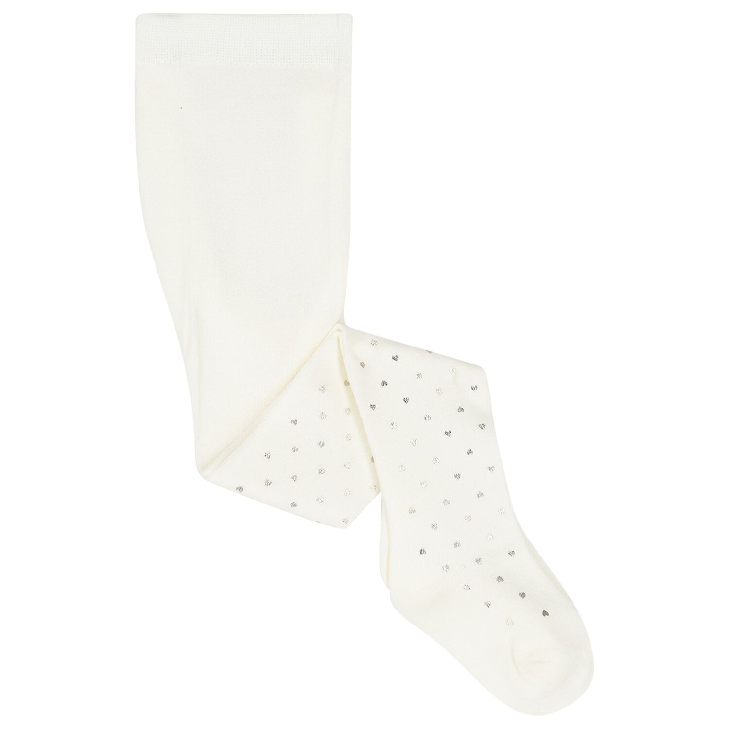 Younger Girls White & Silver Heart Tights, 1, hi-res