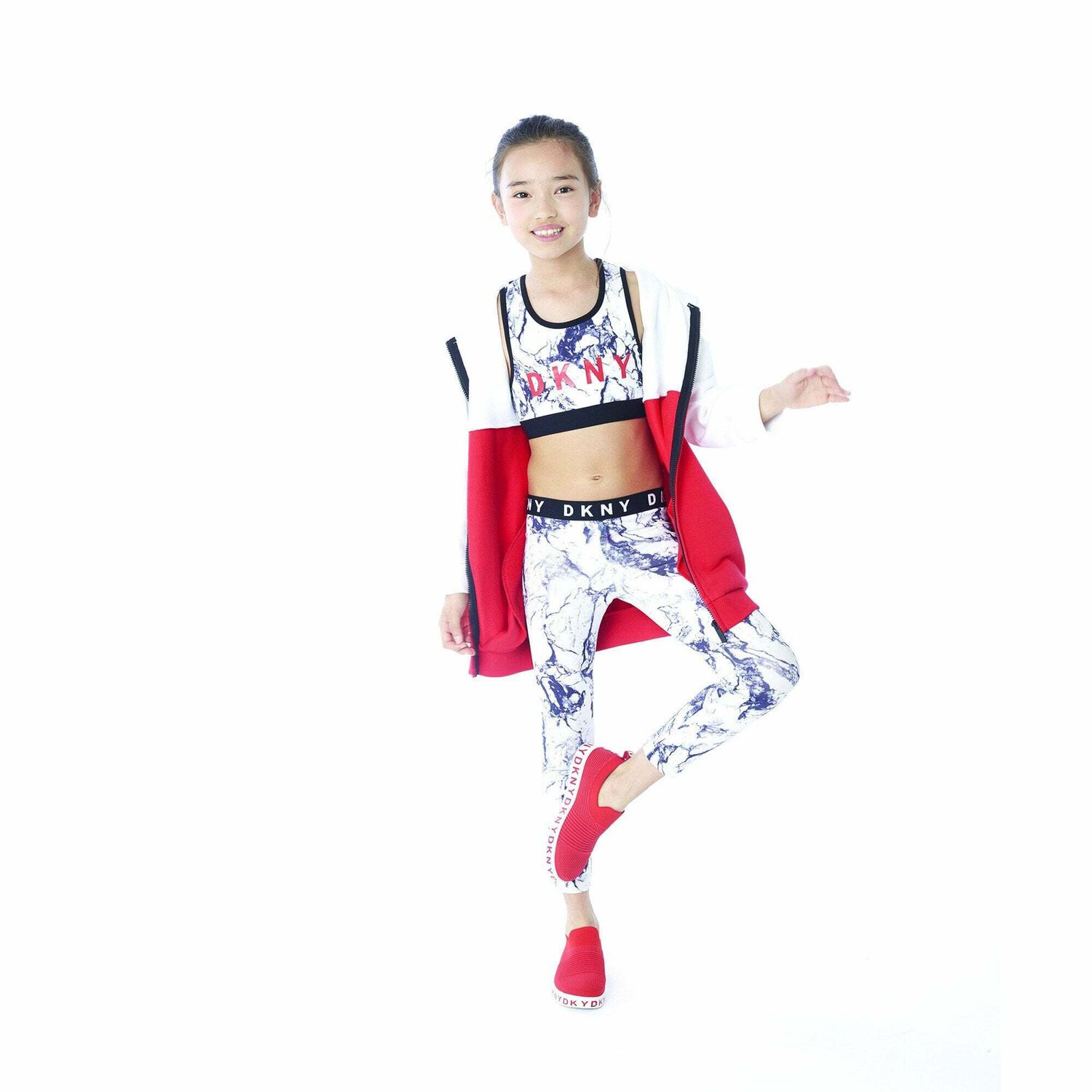 Girls Black & White Logo Top, 1, hi-res