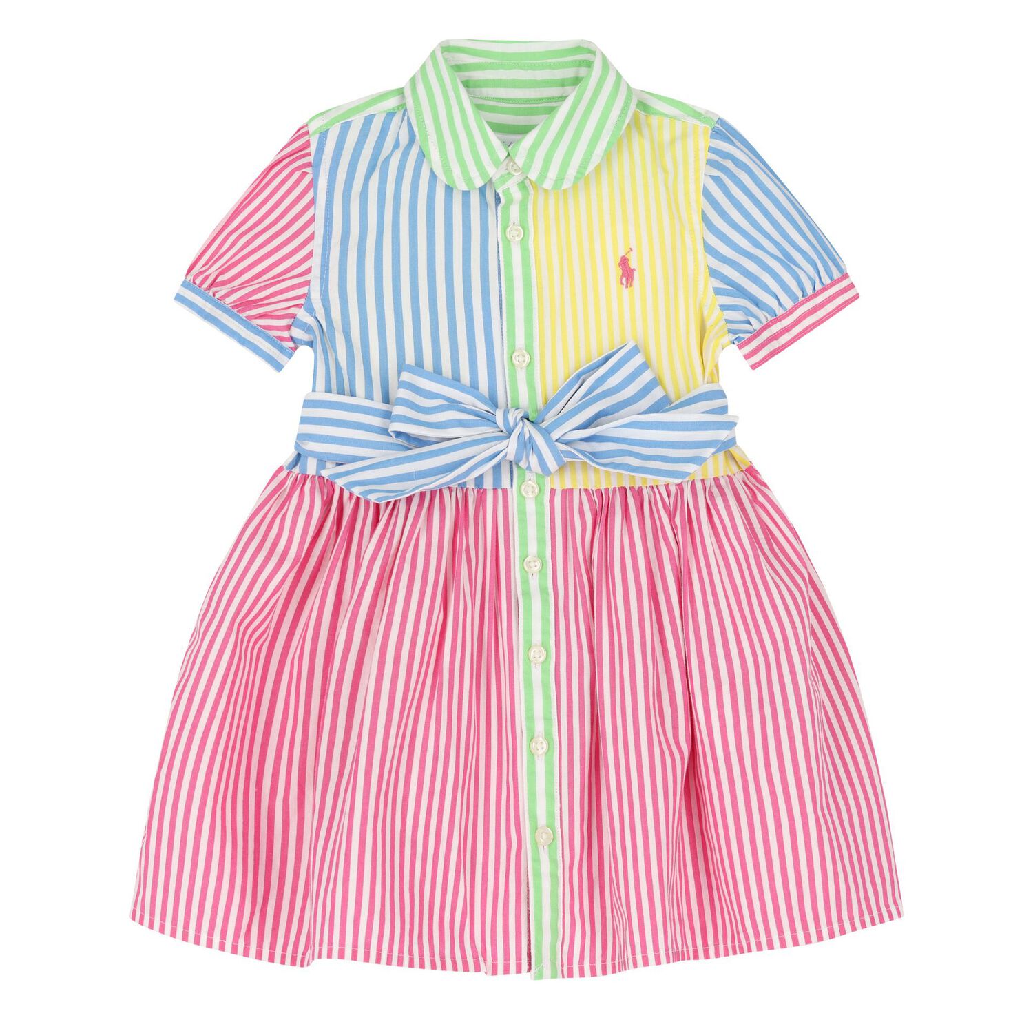 Baby Girls Pink, Yellow & Blue Stripe Shirt Dress, 1, hi-res