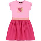 Girls Pink Logo Heart Dress, 2, hi-res