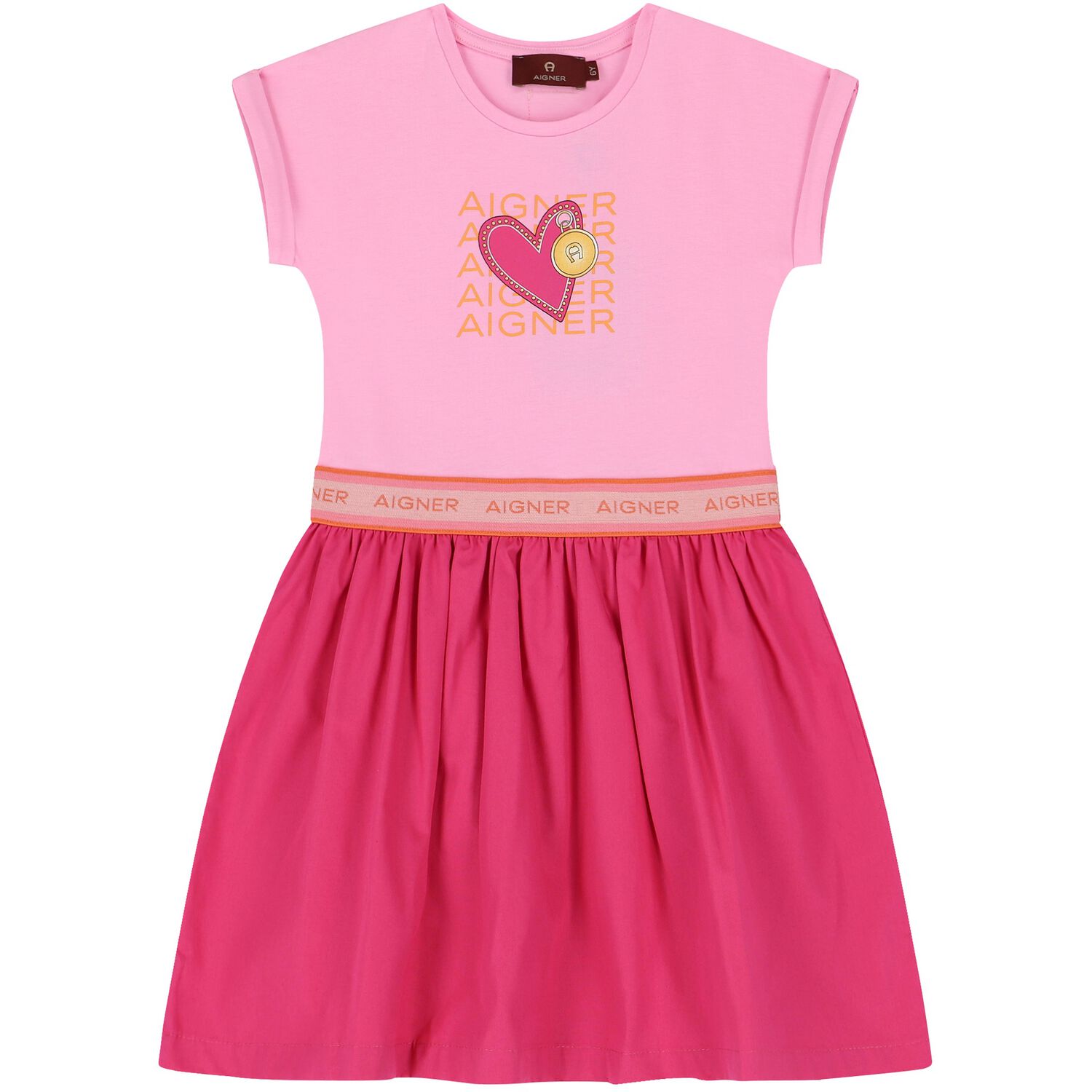 Girls Pink Logo Heart Dress, 2, hi-res