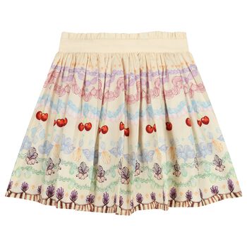 Girls Beige Cherry & Floral Skirt