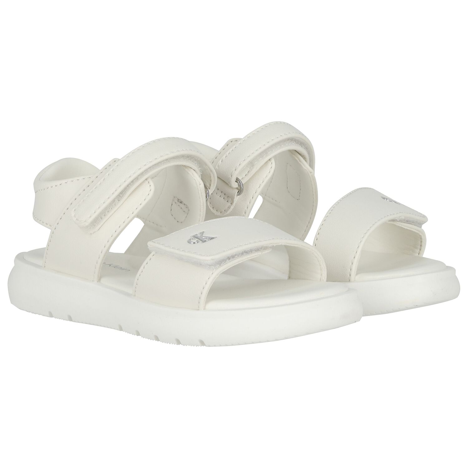 Girls White Logo Sandals, 1, hi-res