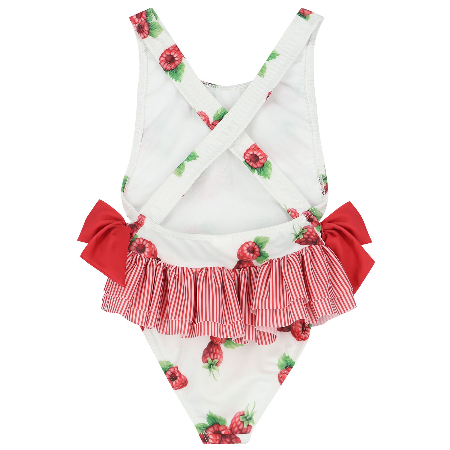 Girls White & Red Raspberries Swimsuit, 2, hi-res