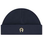 Baby Boys Navy Blue & Gold Logo Hat, 3, hi-res