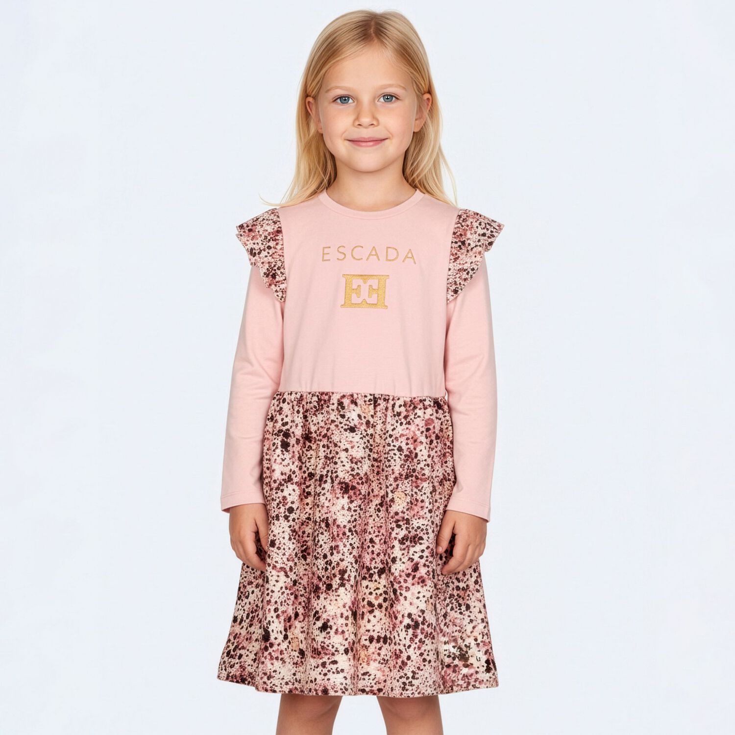 Girls Pink Logo Ruffled Dress, 1, hi-res