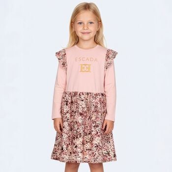 Girls Pink Logo Ruffled Dress