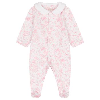 Baby Girls White & Pink Toile Babygrow