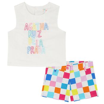 Girls White Logo Top & Shorts Set