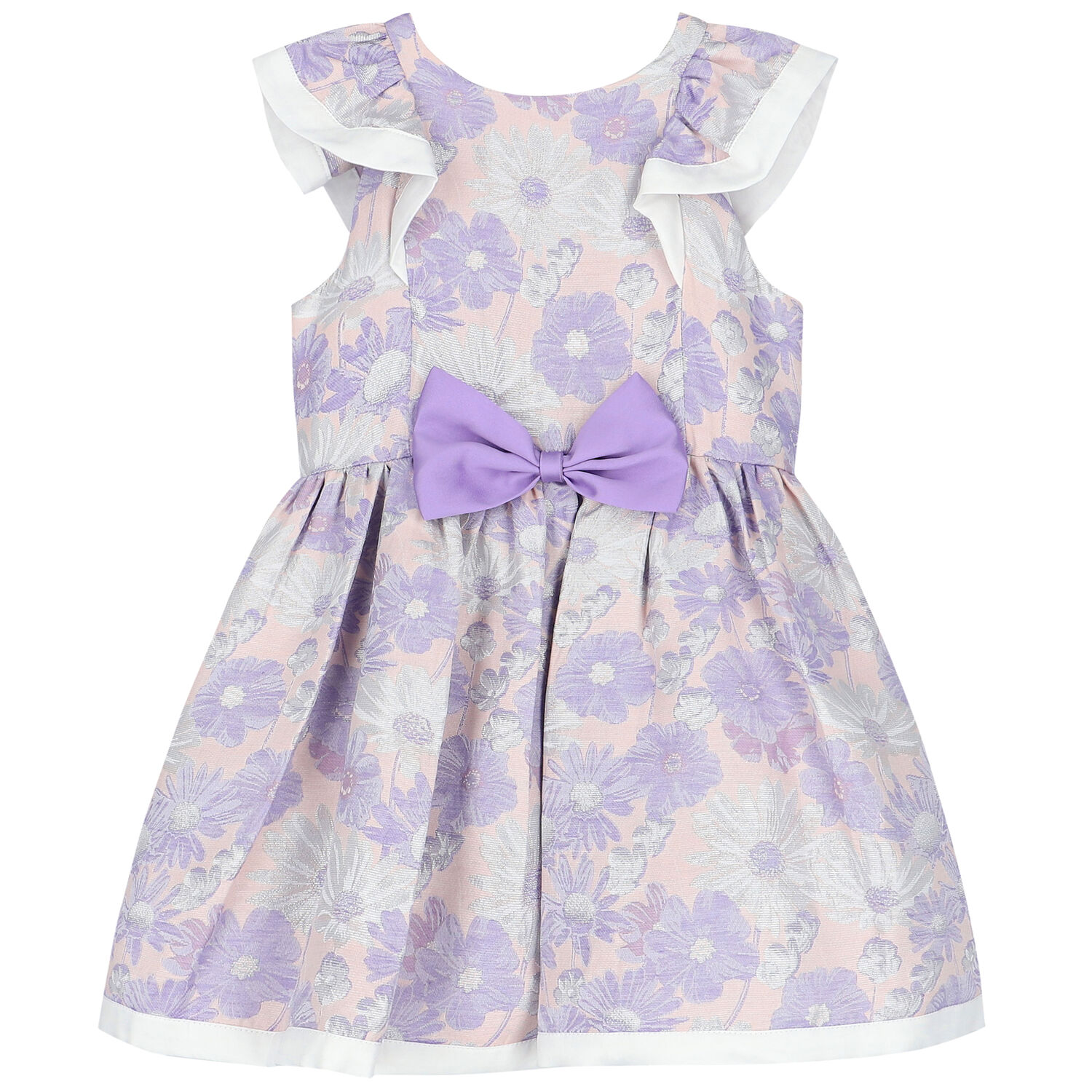 Girls Lilac Floral Jacquard Dress, 1, hi-res