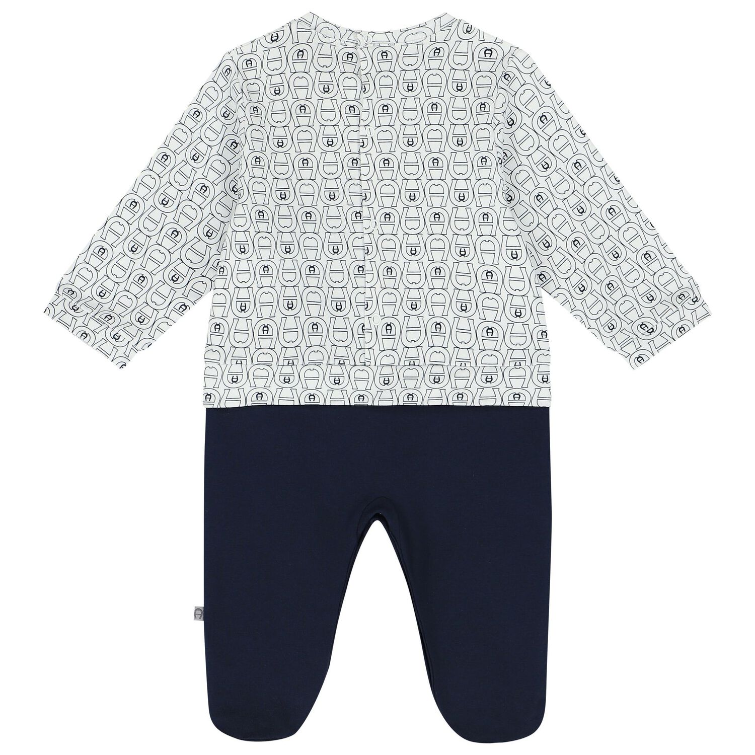 Baby Boys White & Navy Blue Logo Babygrow, 1, hi-res