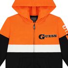 Boys Orange & Black Logo Hooded Zip Up Top, 1, hi-res