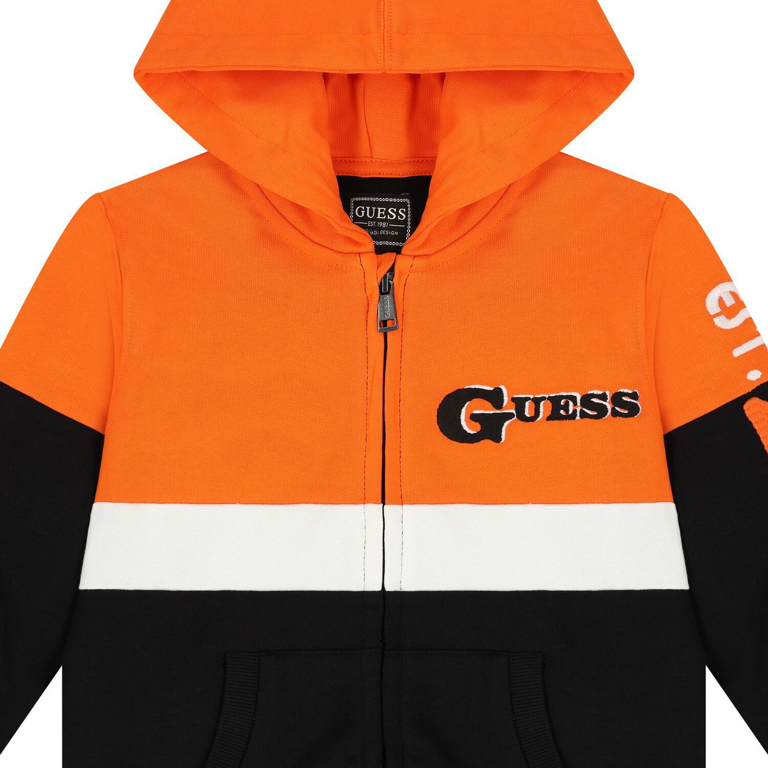 Boys Orange & Black Logo Hooded Zip Up Top, 1, hi-res image number null