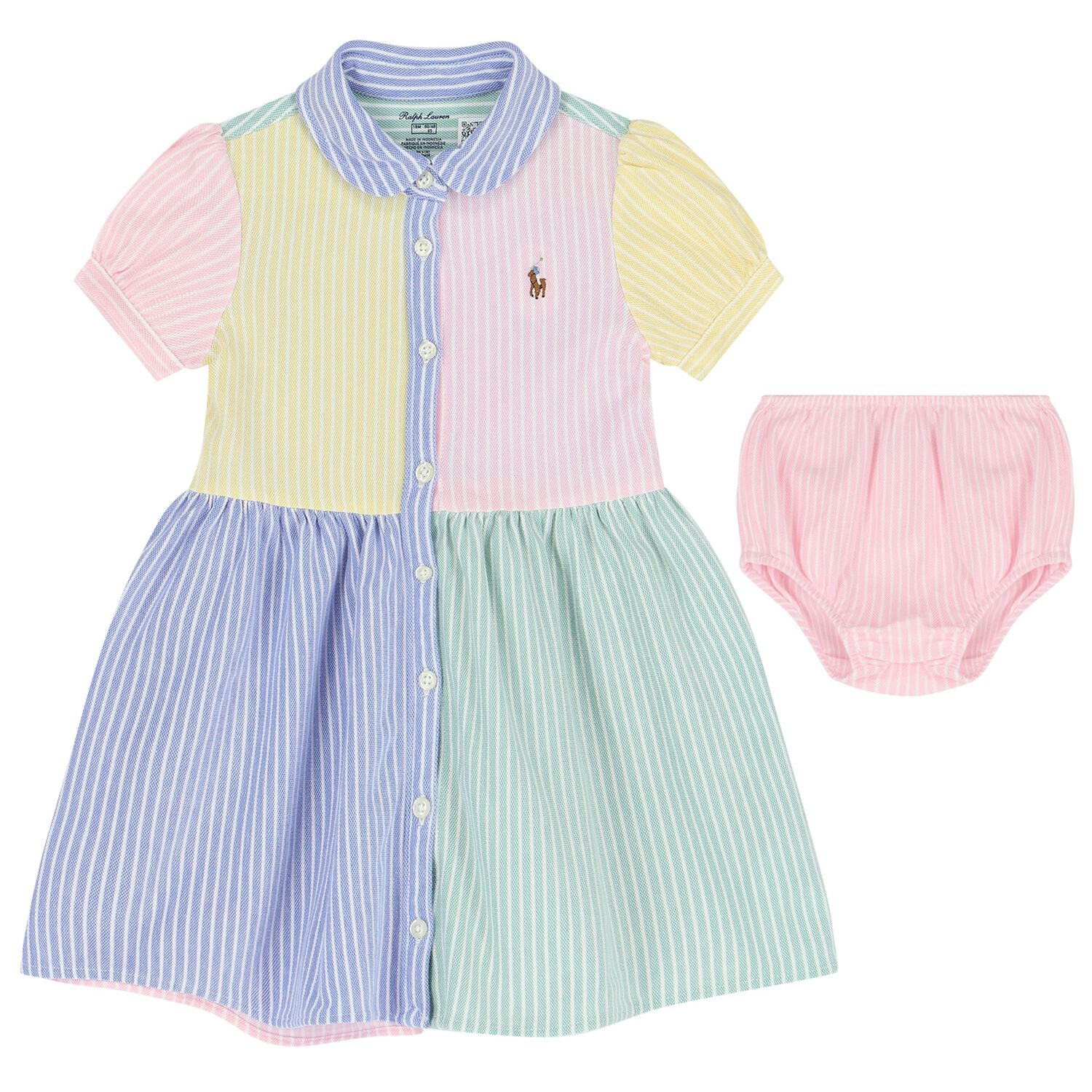 Baby Girls Multi-Coloured Striped Logo Polo Dress Set, 1, hi-res