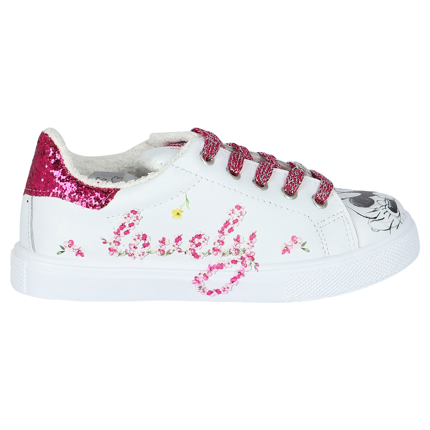 Girls White & Pink Disney Leather Trainers, 1, hi-res image number null